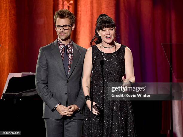 Tv personality Brad Goreski and actress Pauley Perrette speak onstage during TrevorLIVE LA 2015 at Hollywood Palladium on December 6, 2015 in Los...