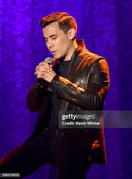 Actor/singer Conrad Ricamora performs onstage during TrevorLIVE LA 2015 at Hollywood Palladium on December 6, 2015 in Los Angeles, California.