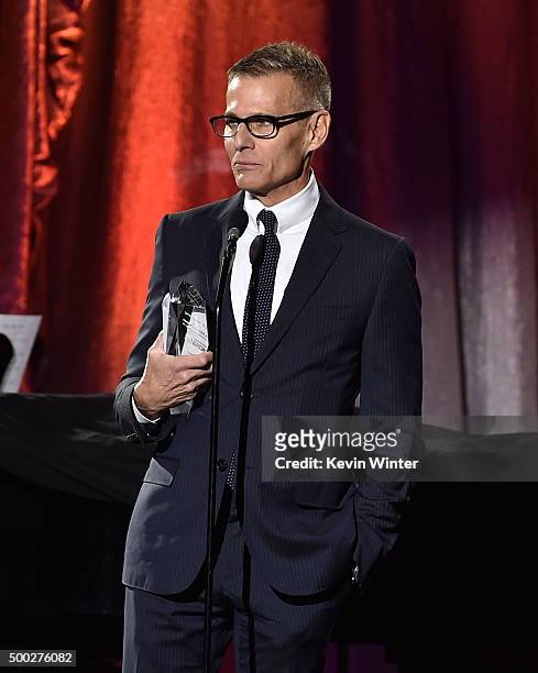 Honoree Michael Lombardo accepts the Trevor Hero Award onstage during TrevorLIVE LA 2015 at Hollywood Palladium on December 6, 2015 in Los Angeles,...