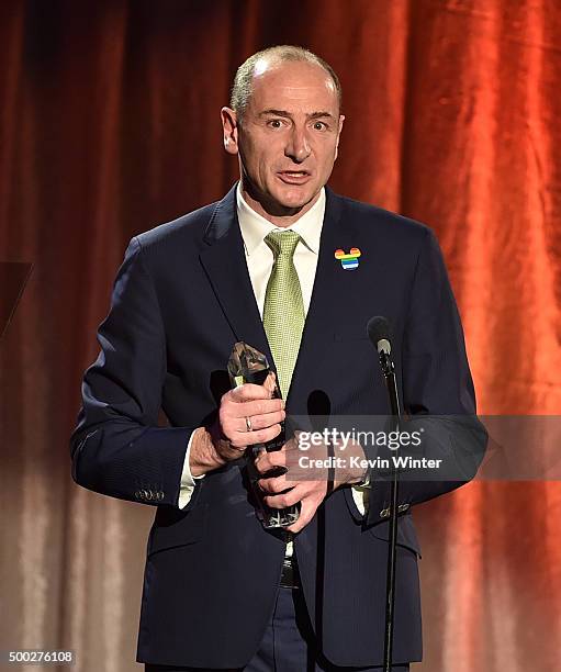 Honoree Andy Bird accepts the Trevor 20/20 Visionary Award onstage during TrevorLIVE LA 2015 at Hollywood Palladium on December 6, 2015 in Los...