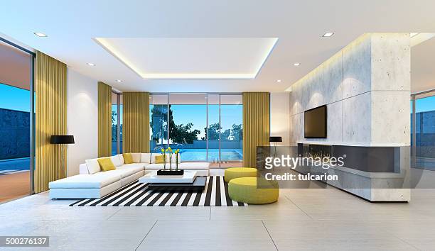 modern villa interior - luxury hotel lobby stock pictures, royalty-free photos & images