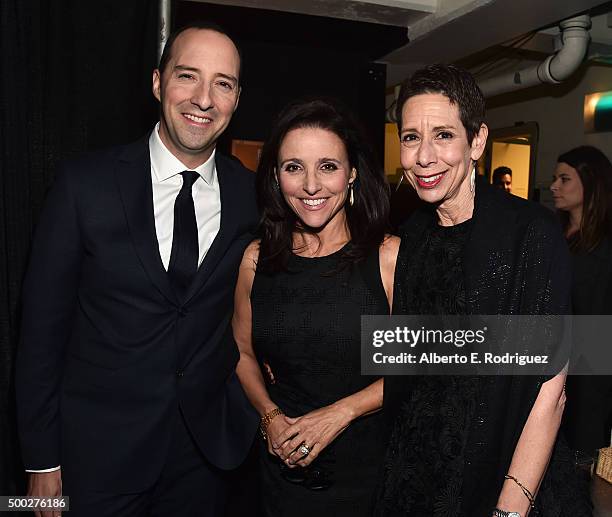 Actors Tony Hale, Julia Louis-Dreyfus and Executive Director and CEO of The Trevor Project Abbe Land attend TrevorLIVE LA 2015 at Hollywood Palladium...