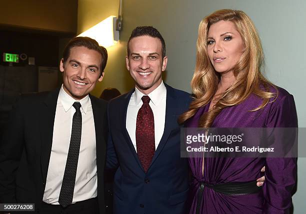 Actor Kevin Zegers, Jeffrey Paul Wolff of Wells Fargo and actress Candis Cayne attend TrevorLIVE LA 2015 at Hollywood Palladium on December 6, 2015...