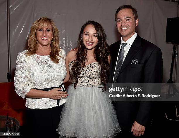 Jeannette Jennings, honoree Jazz Jennings and Greg Jennings attend TrevorLIVE LA 2015 at Hollywood Palladium on December 6, 2015 in Los Angeles,...