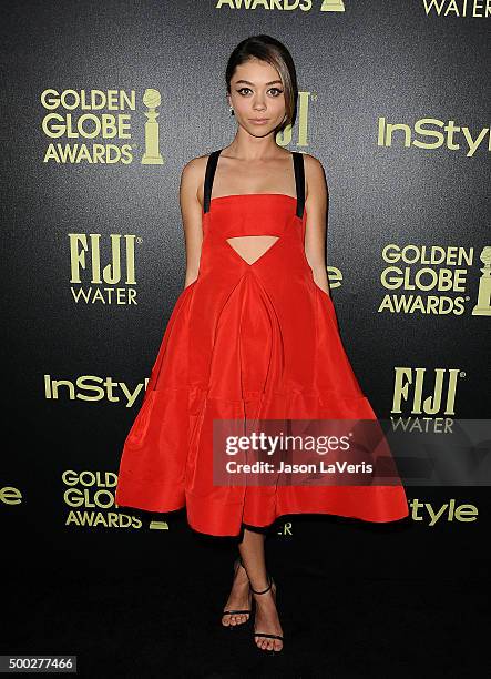 Actress Sarah Hyland attends the Hollywood Foreign Press Association and InStyle's celebration of the 2016 Golden Globe award season at Ysabel on...