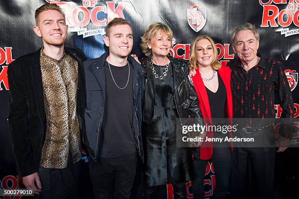 Alastair Lloyd Webber, William Lloyd Webber, Madeleine Lloyd Webber, Anabella Lloyd Webber and Andrew Lloyd Webber attend "School Of Rock" Broadway...