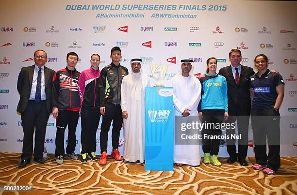 Alastair Ruxton, COO Falcon and Associates,Yoo Yeon Seong of Korea , Christinna Pedersen of Denmark, Chen Long of China, His Excellency Saeed Hareb,...