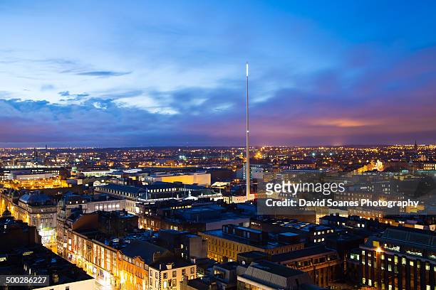 dublin skyline at night - spire stock pictures, royalty-free photos & images