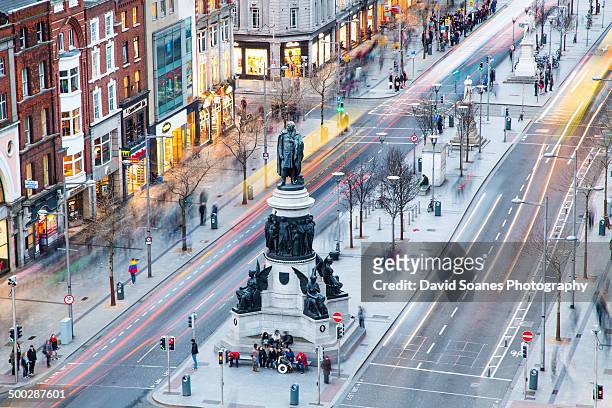 view over o'connell street - o'connell street stock pictures, royalty-free photos & images