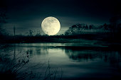 Spooky moonrise over lake