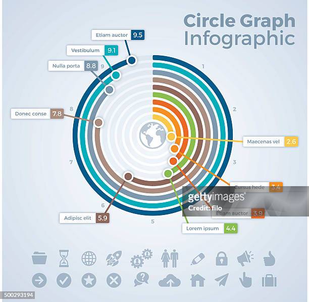 ilustraciones, imágenes clip art, dibujos animados e iconos de stock de círculo bar gráfico infografía - capas superpuestas