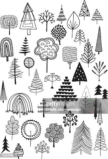 doodle trees - willow tree stock illustrations