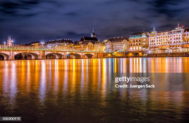 basel in christmas lights - basel switzerland stock pictures, royalty-free photos & images