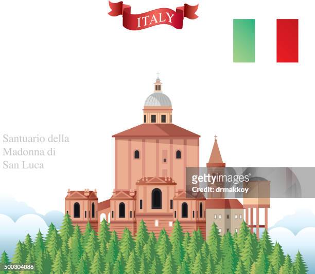 san luca bologna, italy - bell tower tower stock illustrations