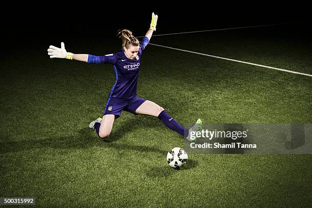 Manchester City and England footballer Karen Bardsley is photographed for the Guardian on July 22, 2015 in Manchester, England.