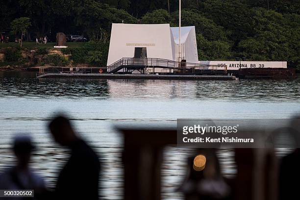 The U.S.S. Arizona Memorial is seen during a memorial service marking the 74th Anniversary of the attack on the U.S. Naval base at Pearl Harbor...