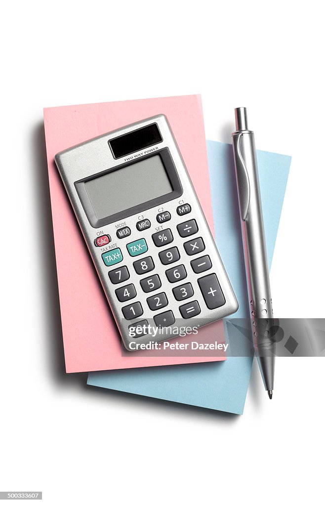 Note pad, calculator and pen