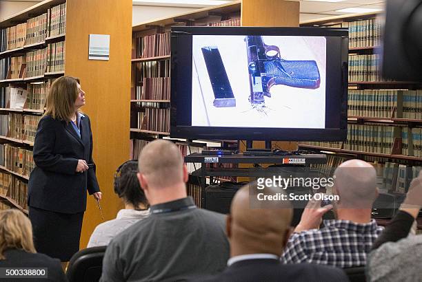 Assistant Cook County State's Attorney Lynn McCarthy discusses the police dash camera shooting of Ronald Johnson by Officer George Hernandez during a...