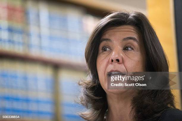 Cook County State's Attorney Anita Alvarez discusses the shooting of Ronald Johnson by Chicago police officer George Hernandez on December 7, 2015 in...