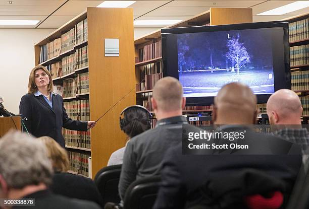 Assistant Cook County State's Attorney Lynn McCarthy discusses the police dash camera shooting of Ronald Johnson by Officer George Hernandez during a...