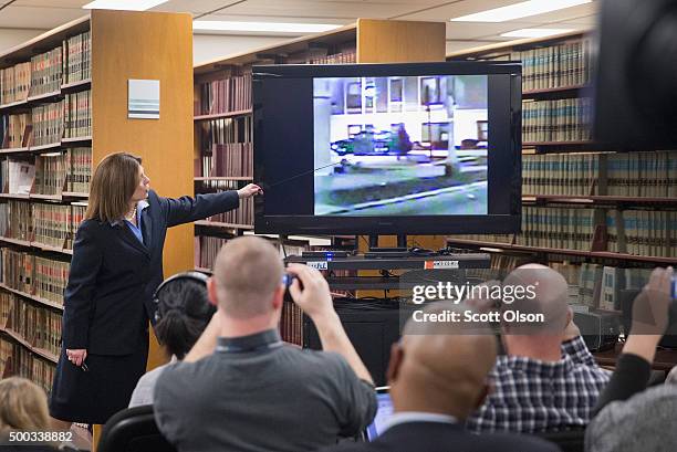 Assistant Cook County State's Attorney Lynn McCarthy discusses the police dash camera shooting of Ronald Johnson by Officer George Hernandez during a...