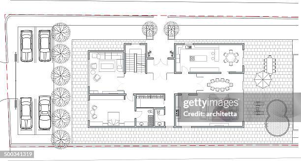 architektonischen plan villa - ferienhaus stock-grafiken, -clipart, -cartoons und -symbole