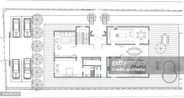villa architectural plan - boundary waters stock illustrations