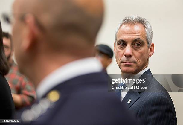 Mayor Rahm Emanuel holds a press conference on December 7, 2015 in Chicago, Illinois. The mayor, the police department and the Cook County state's...