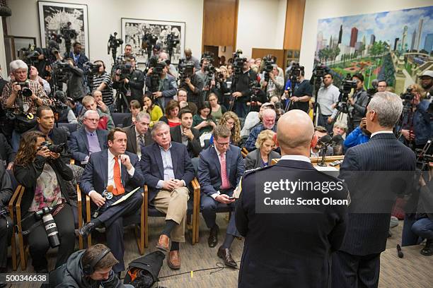 Interim Chicago Police Superintendant John Escalante listens as Mayor Rahm Emanuel takes questions during a press conference on December 7, 2015 in...