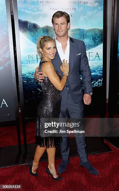 Model Elsa Pataky and actor Chris Hemsworth attend the "In The Heart Of The Sea" New York premiere at Frederick P. Rose Hall, Jazz at Lincoln Center...