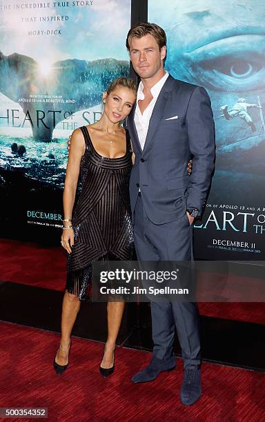 Model Elsa Pataky and actor Chris Hemsworth attend the "In The Heart Of The Sea" New York premiere at Frederick P. Rose Hall, Jazz at Lincoln Center...