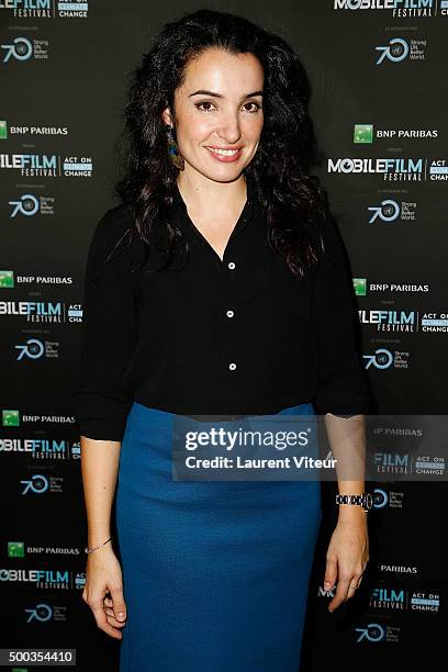 Actress Isabelle Vitari attends '1 mobile, 1 minute, 1 film' as part of Mobile Film Festival at Gaumont Champs Elysees on December 7, 2015 in Paris,...