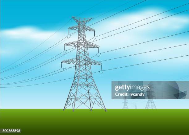 high voltage tower - electricity pylon stock illustrations