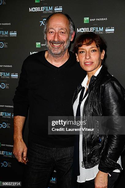 Actor and Director Sam Karmann and Actress Julie Debazac attend '1 mobile, 1 minute, 1 film' As Part Of Mobile Film Festival at Gaumont Champs...