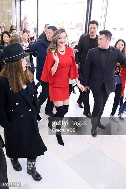 Miranda Kerr attends Swarovski Christmas Tree lighting ceremony at Grand Gateway 66 on December 7, 2015 in Shanghai, China.