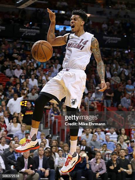 Gerald Green of the Miami Heat dunks during a game against the Washington Wizards at American Airlines Arena on December 7, 2015 in Miami, Florida....