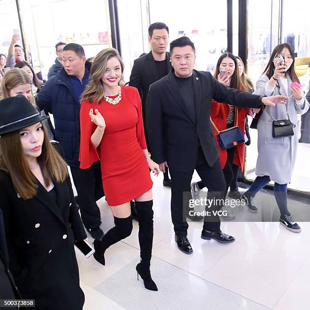 Miranda Kerr attends Swarovski Christmas Tree lighting ceremony at Grand Gateway 66 on December 7, 2015 in Shanghai, China.