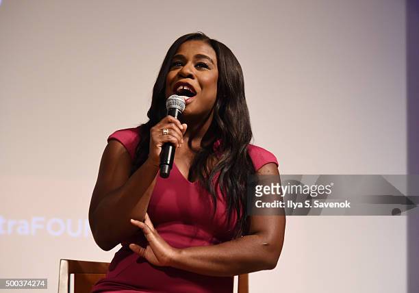 Actress Uzo Aduba speaks during SAG-AFTRA Foundation Presents "Orange Is The New Black" Screening at The New School on December 7, 2015 in New York...