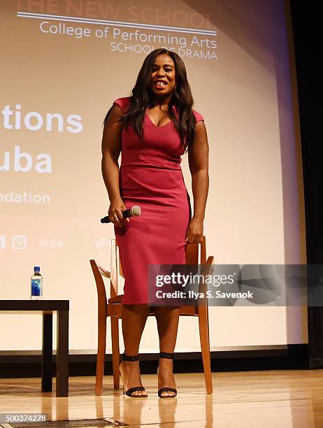 Actress Uzo Aduba speaks during SAG-AFTRA Foundation Presents "Orange Is The New Black" Screening at The New School on December 7, 2015 in New York...