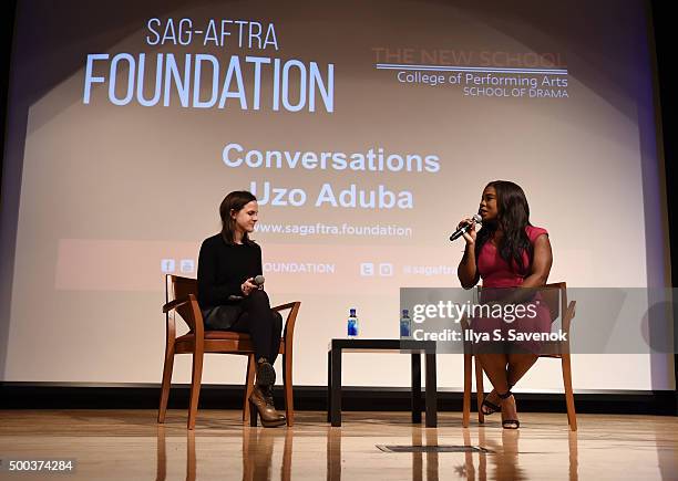 Actress Uzo Aduba speaks during SAG-AFTRA Foundation Presents "Orange Is The New Black" Screening at The New School on December 7, 2015 in New York...