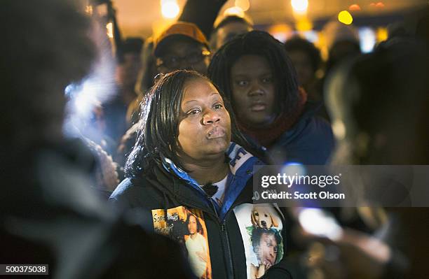 Dorothy Holmes, the mother of Ronald Johnson, joins demonstrators protesting the shooting death of her son on December 7, 2015 in Chicago, Illinois....