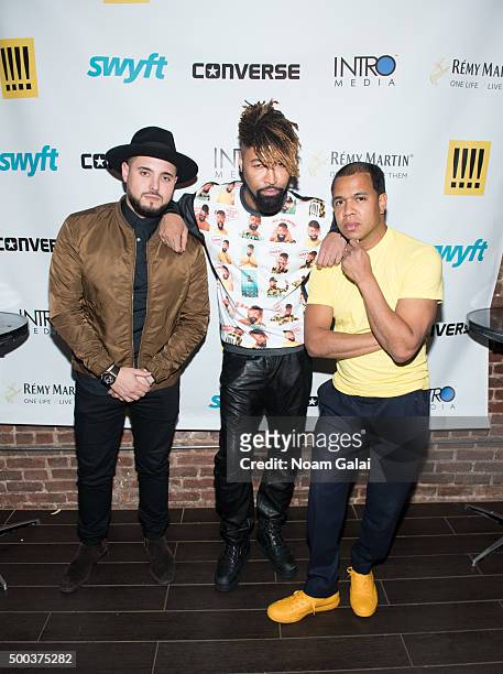 Nick Semkiw, Ty Hunter and Johnny Nunez attend the Ty Hunter Emoji app launch on December 7, 2015 in New York City.
