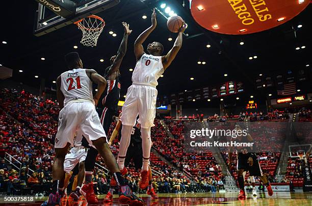 Skylar Spencer of the San Diego State Aztecs shoots the ball in the first half against the Biola Eagles at Viejas Arena on December 7, 2015 in San...