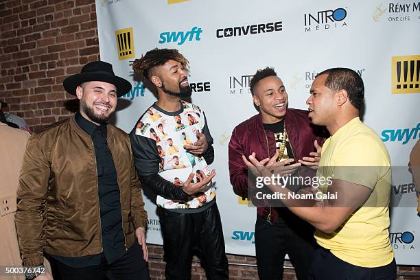 Nick Semkiw, Ty Hunter, Rotimi and Johnny Nunez attend the Ty Hunter Emoji app launch on December 7, 2015 in New York City.