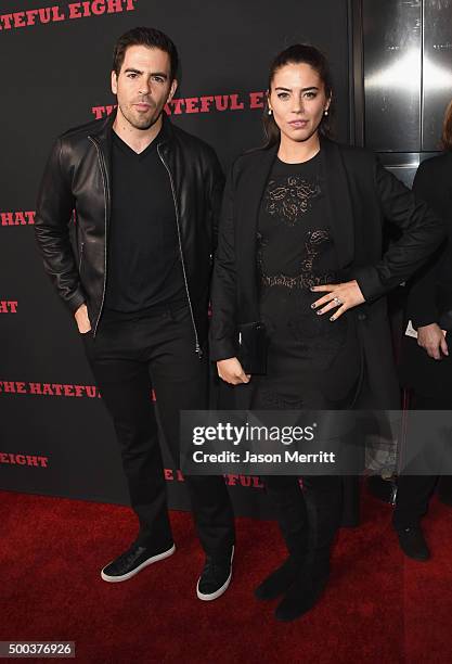 Actor Eli Roth and Lorenza Izzo attend the Premiere of The Weinstein Company's "The Hateful Eight" at ArcLight Cinemas Cinerama Dome on December 7,...