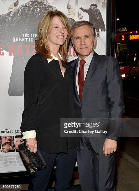 Judith Holste and actor Christoph Waltz attend the world premiere of "The Hateful Eight" presented by The Weinstein Company at ArcLight Cinemas...