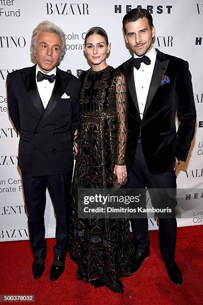 Fashion Designer Giancarlo Giammetti, Olivia Palermo and Actor Johannes Huebl attend an evening honoring Valentino at Lincoln Center Corporate Fund...
