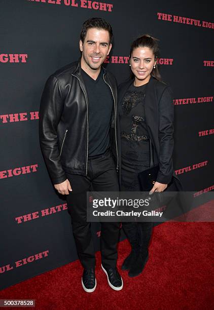Director Eli Roth and Lorenza Izzo attend the world premiere of "The Hateful Eight" presented by The Weinstein Company at ArcLight Cinemas Cinerama...