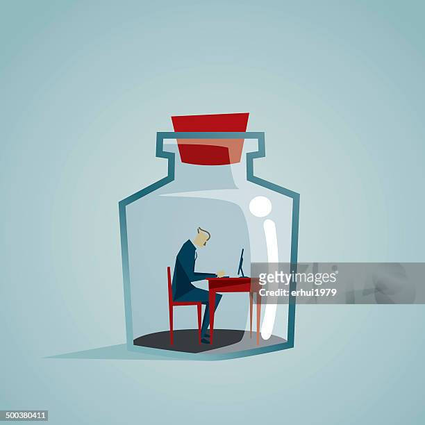 solitude - lonely businessman alone late at work stock illustrations