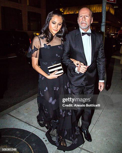 Bruce Willis and Emma Heming are seen at Lincoln Center on December 7, 2015 in New York City.